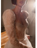 Long Sleeves Ivory Glitter Tulle Sparkly Wedding Dress